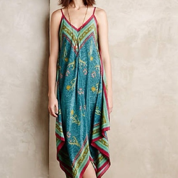 Anthropologie Holding Horses Floral Paisley Handkerchief Slip Sundress Silk M L - Picture 2 of 10